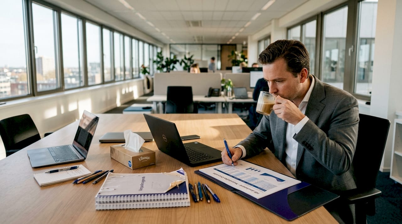 Een medewerker bespreekt HR-statistieken op kantoor.