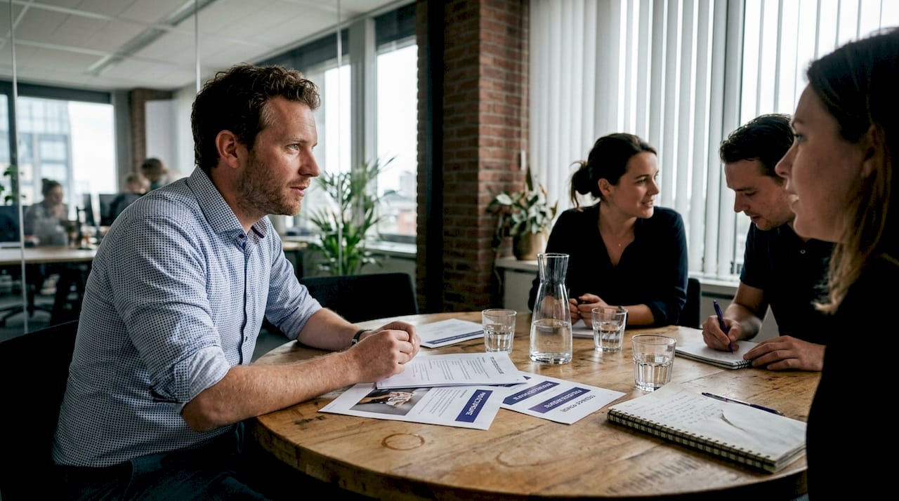 Manager woont een feedbacksessie bij over soft skills