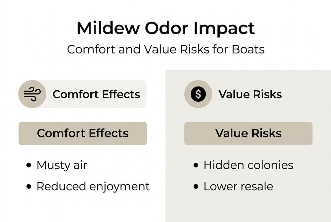 Infographic showing mildew odor effects on boats
