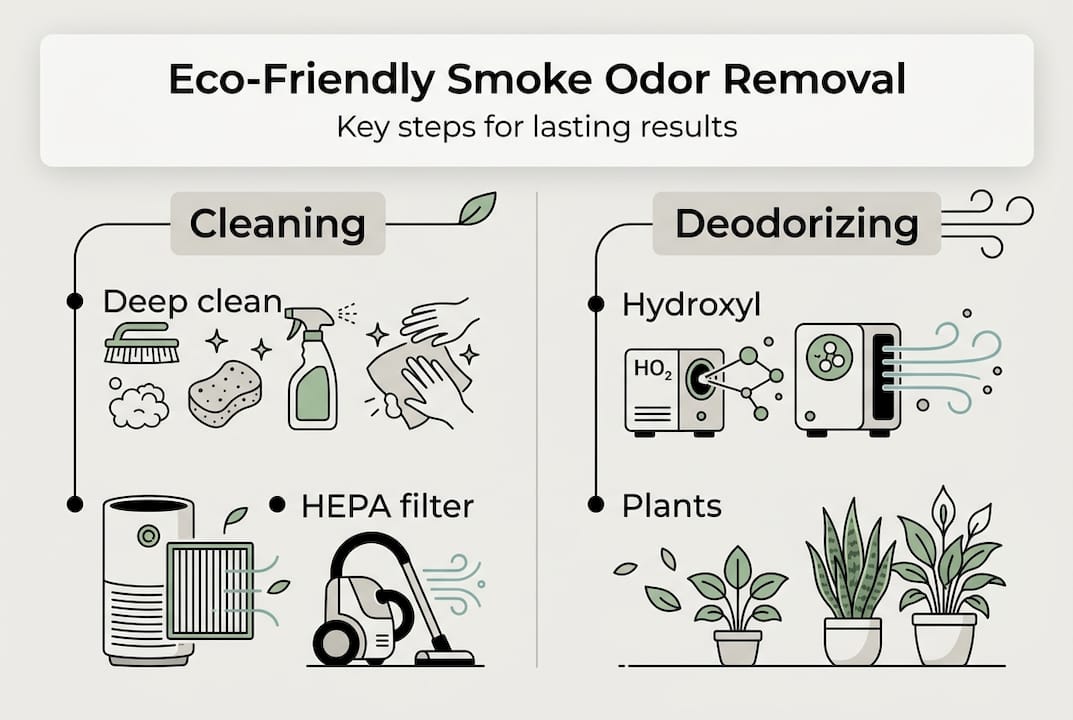 Infographic summarizing eco-friendly smoke odor removal methods