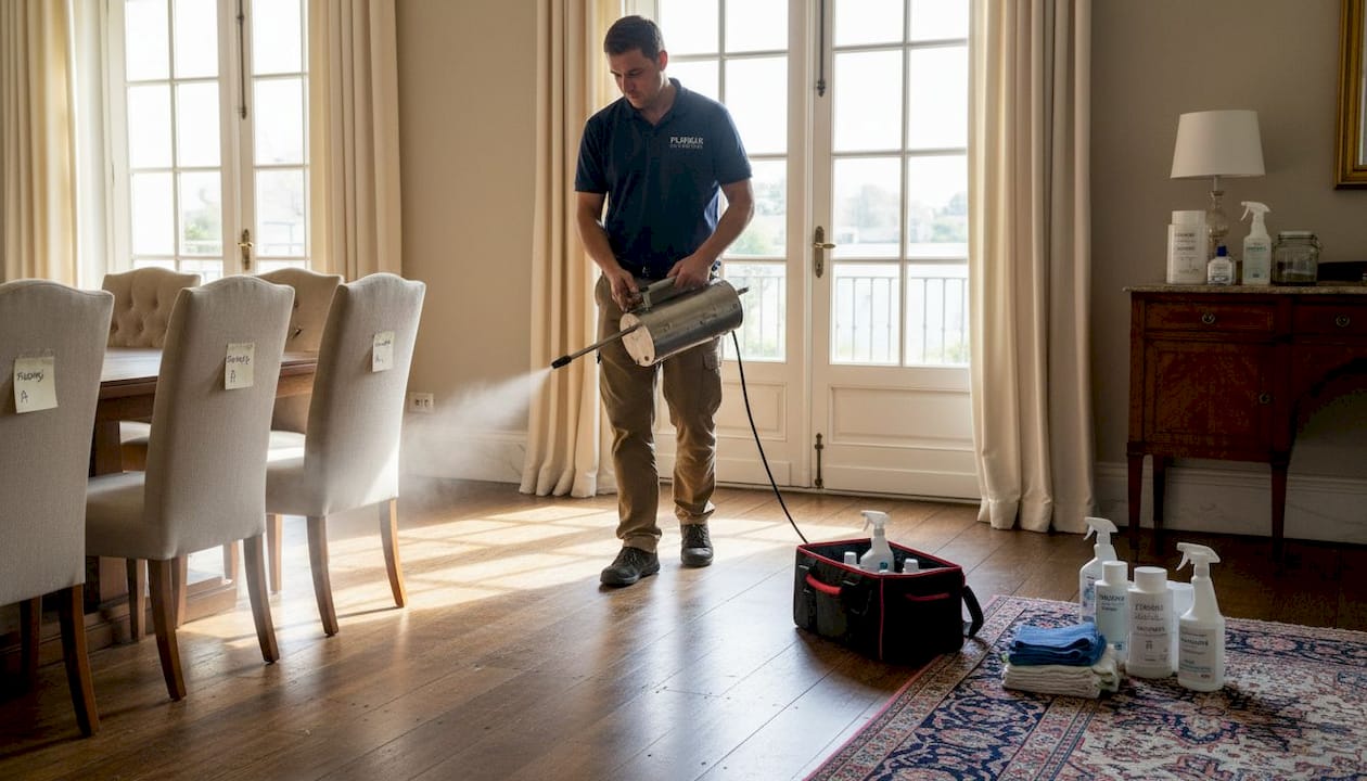 Technician using thermal fogging machine