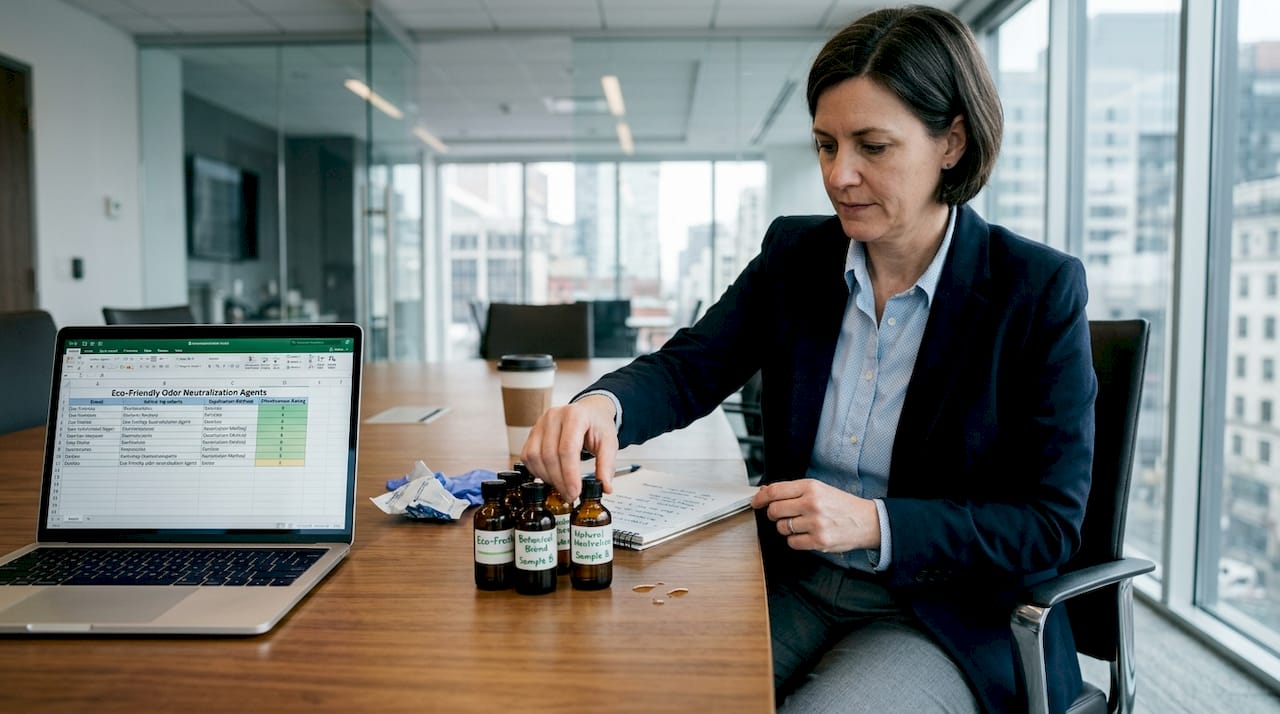 Manager selects eco-friendly cleaning agents in meeting room