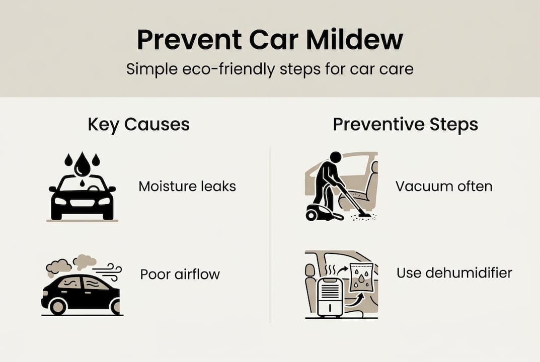 Infographic with car mildew causes and prevention steps