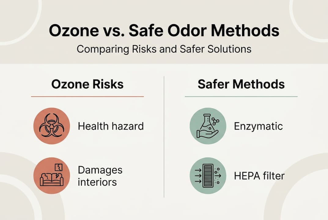 Infographic comparing ozone risks and safer solutions