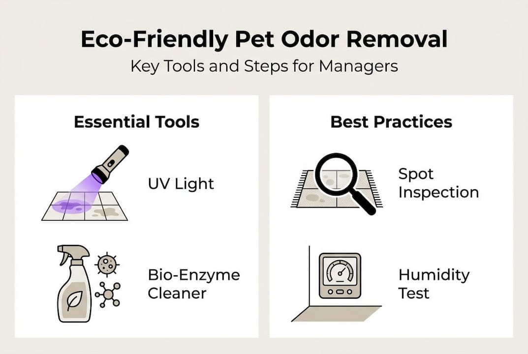 Infographic of tools and steps for odor removal