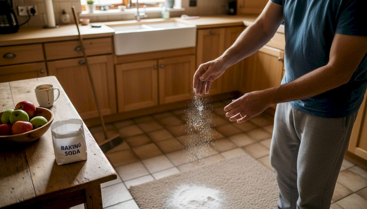 Man using baking soda to remove odors