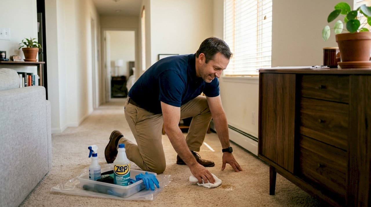 Property manager treating carpet odor in apartment