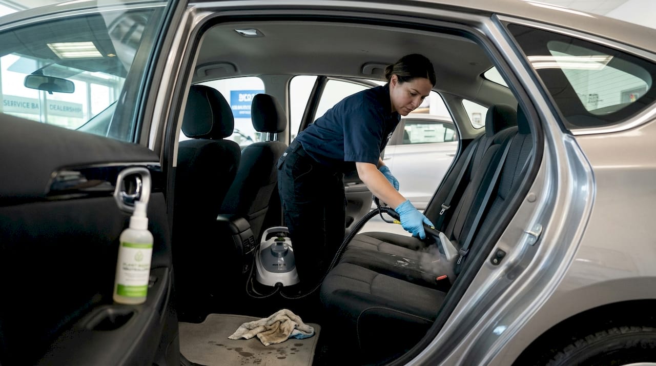 Auto detailer steam cleaning with eco products
