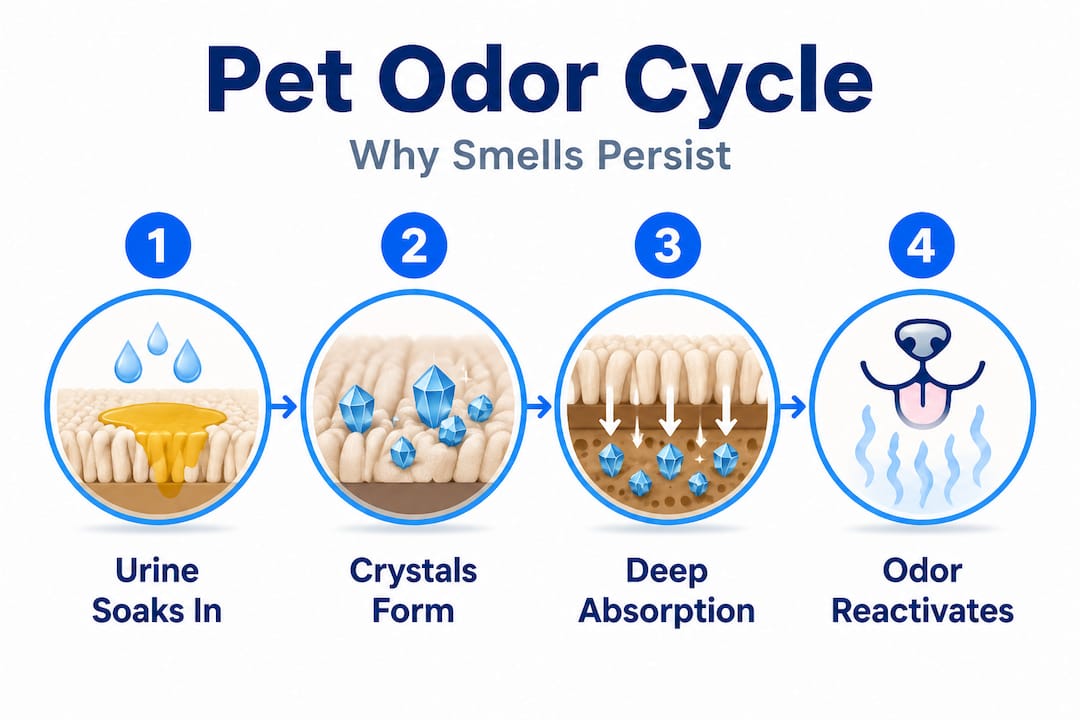 Infographic showing pet odor cycle and persistence