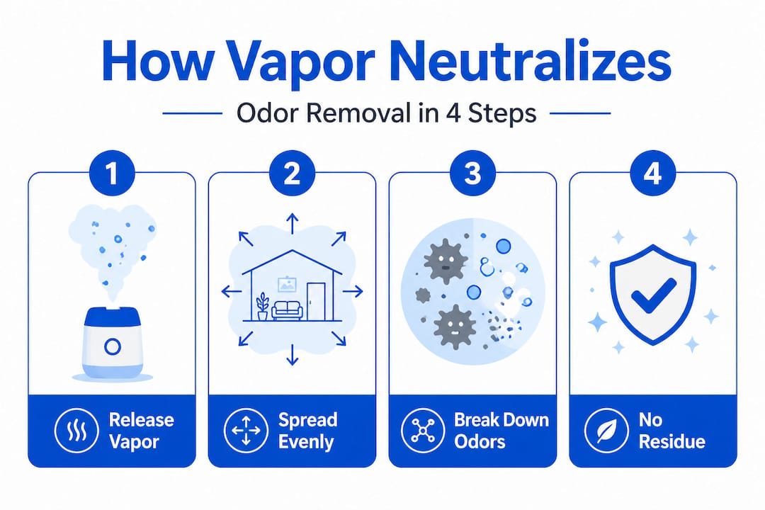 Infographic visualizing vapor neutralization process steps