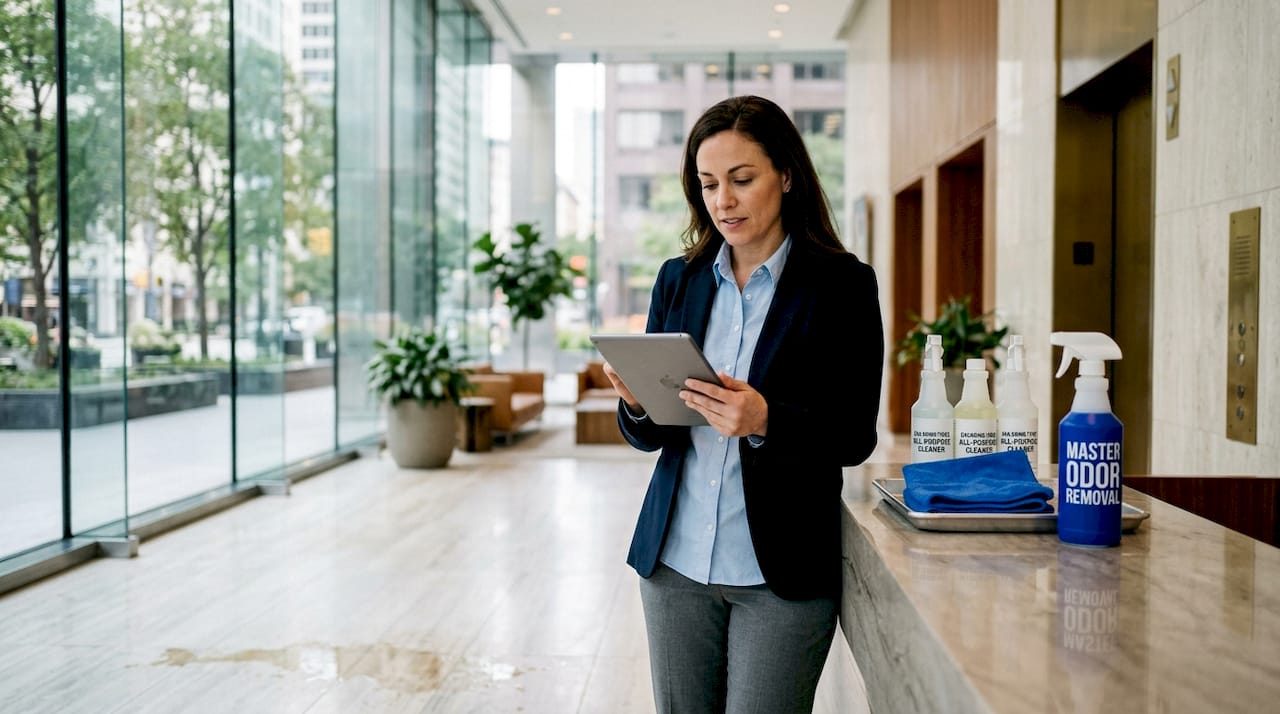 Property manager with eco-friendly cleaning supplies