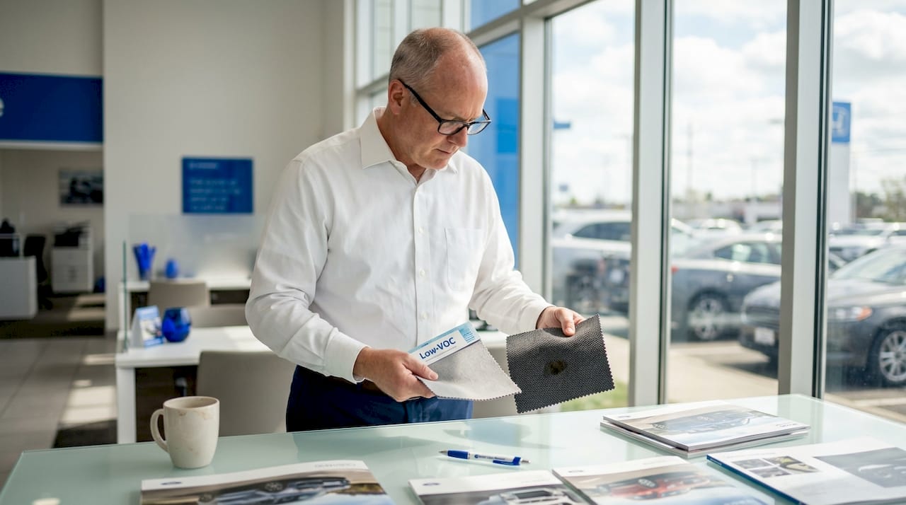 Manager reviewing low-VOC interior materials