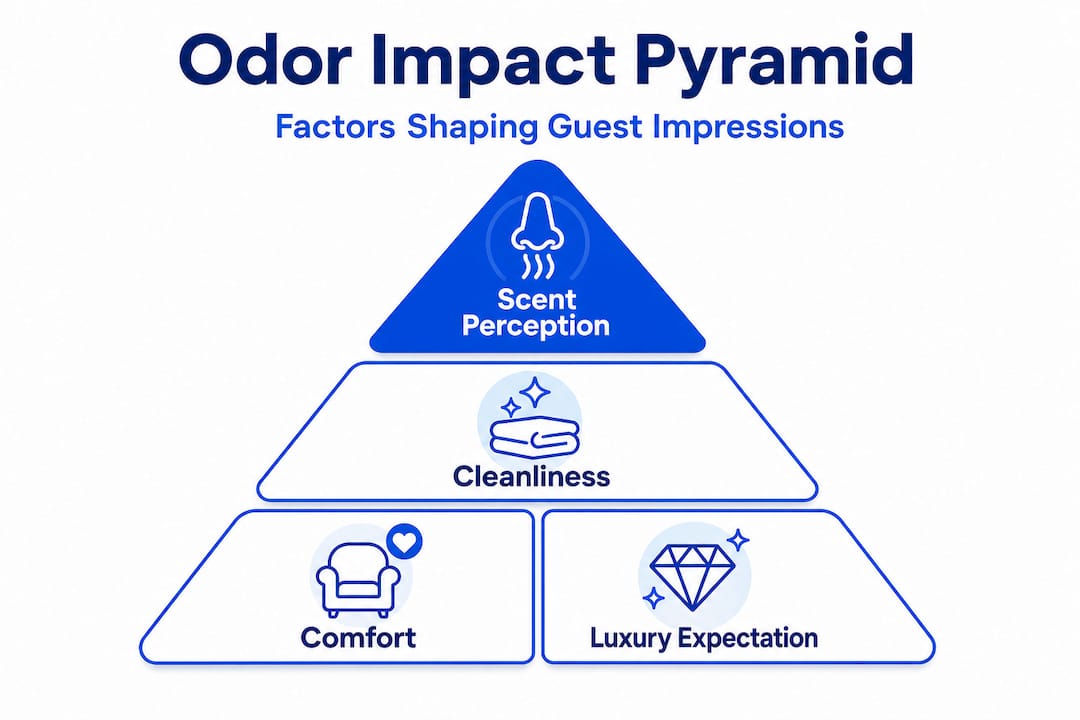 Odor impact pyramid for guest perceptions