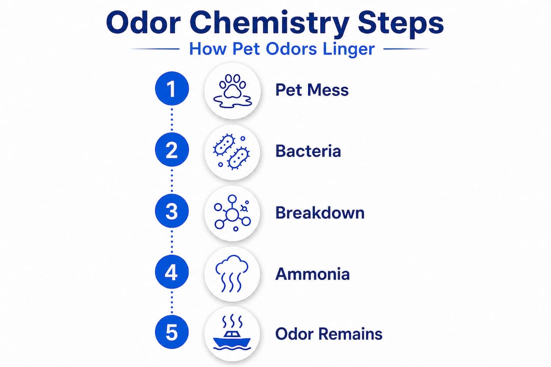 Infographic showing pet odor chemical breakdown steps