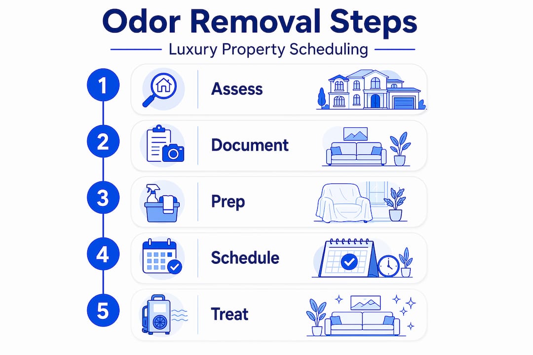 Infographic showing steps to schedule odor removal