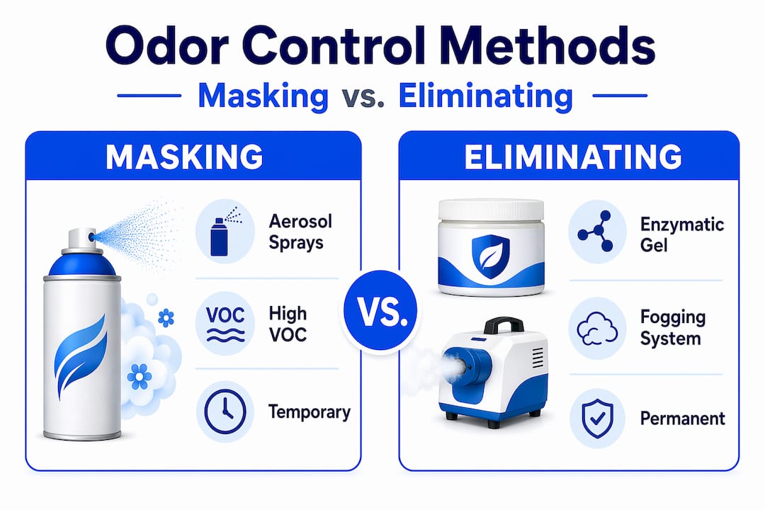 Infographic comparing masking and eliminating odor methods