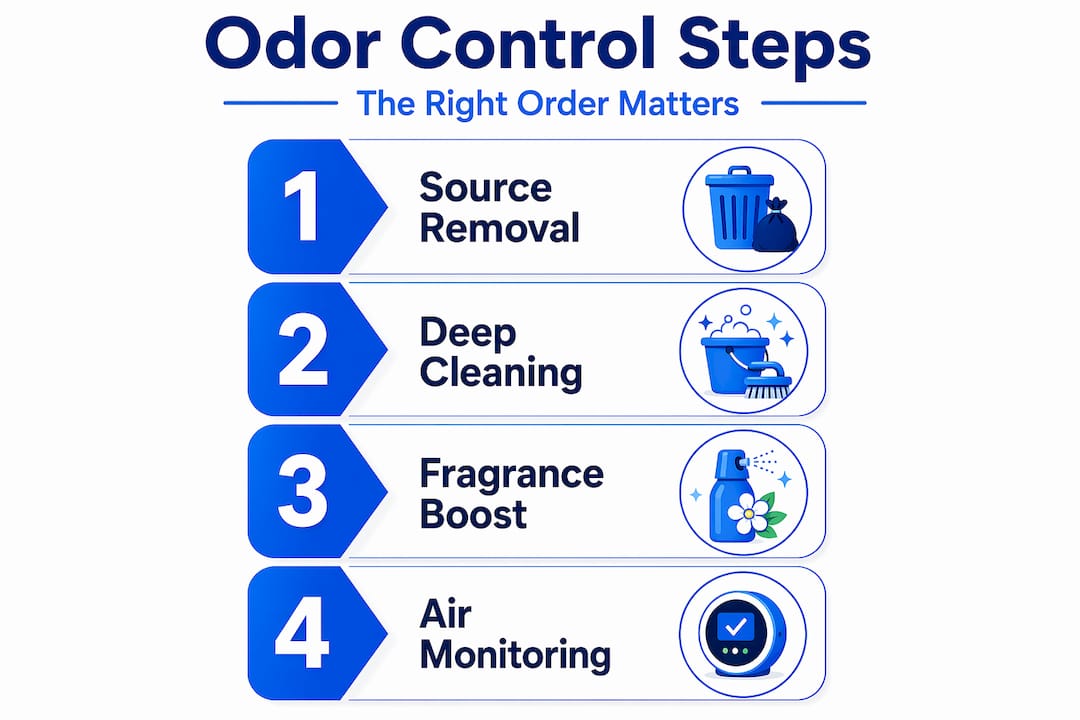 Infographic shows four steps for odor control