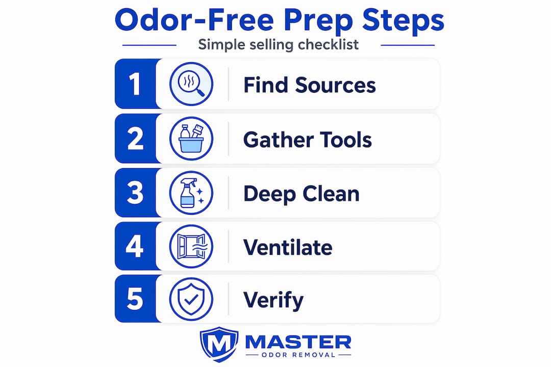 Infographic outlining steps for odor-free home prep