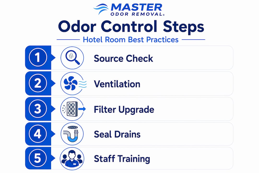 Infographic with numbered steps odor control system