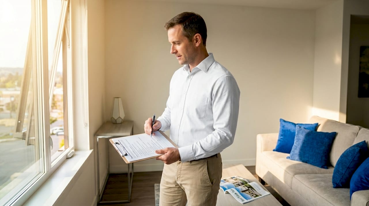 Property manager checking premium rental unit condition