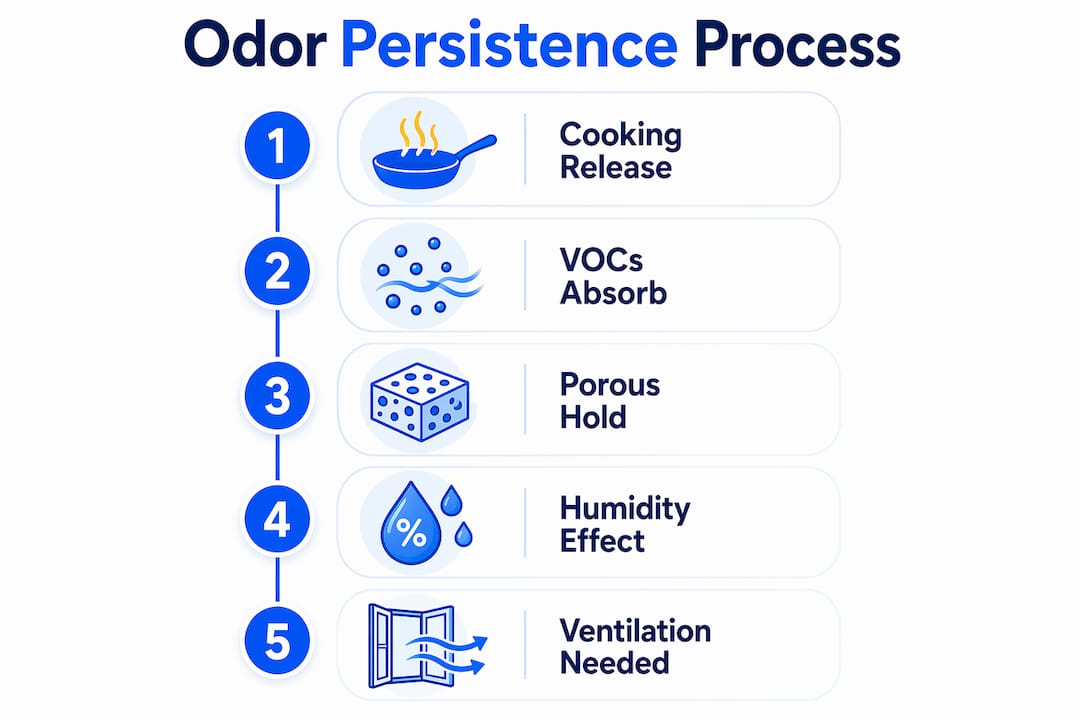 Infographic showing stages of food odor persistence in rentals