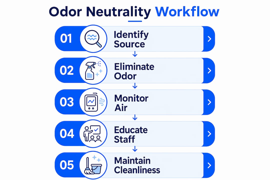 Infographic outlining odor neutrality workflow steps
