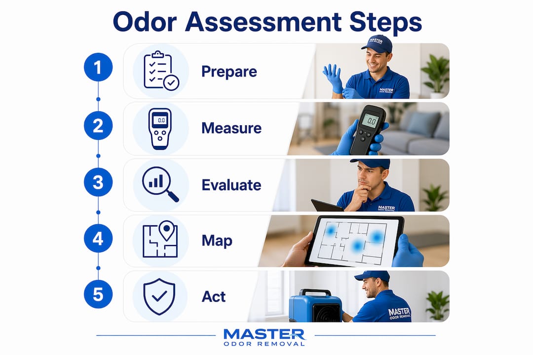Infographic illustrating odor assessment steps in business