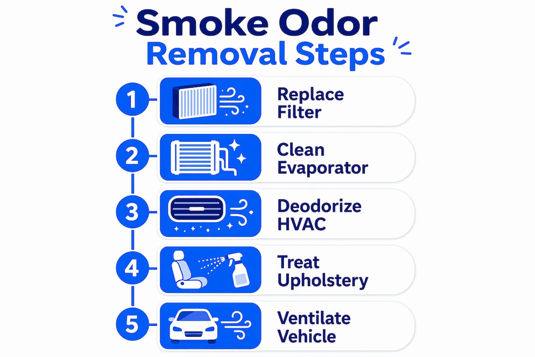 Infographic outlining car smoke odor removal steps