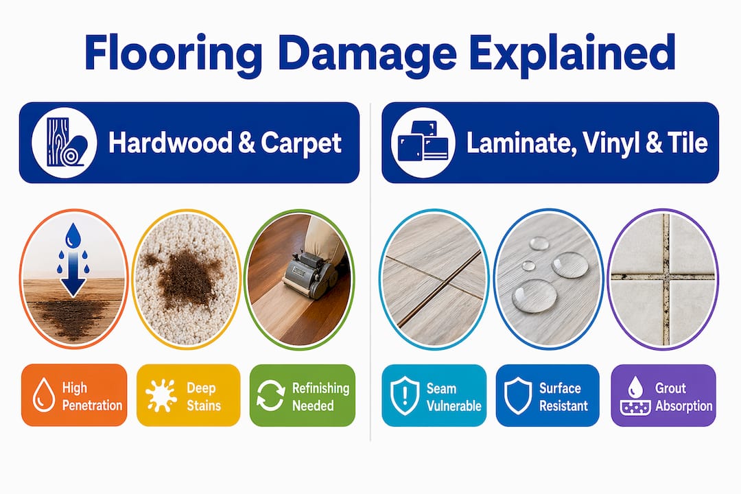 Infographic comparing pet urine damage by flooring type