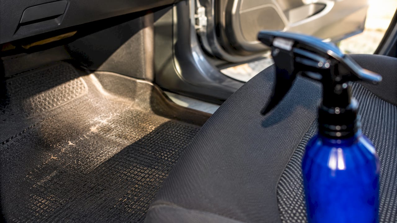 Close-up of car upholstery and carpet fibers