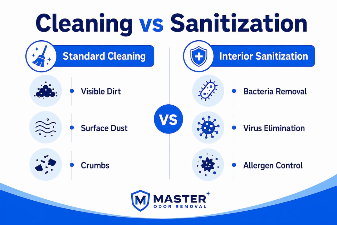 Infographic comparing standard cleaning and sanitization