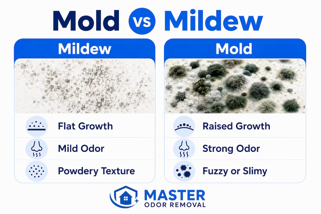 Infographic comparing mold and mildew features side by side