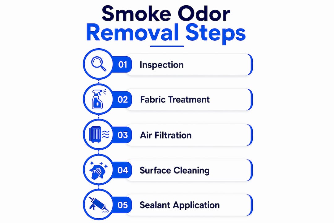 Infographic illustrating professional smoke odor removal process in steps