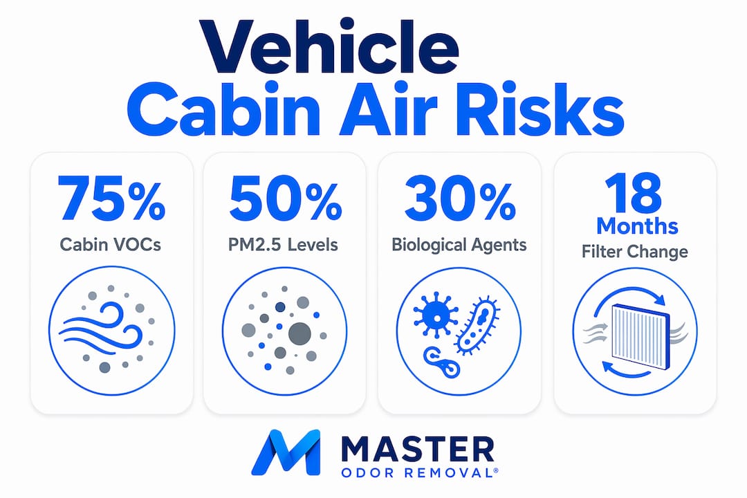 Infographic showing key vehicle air contamination stats