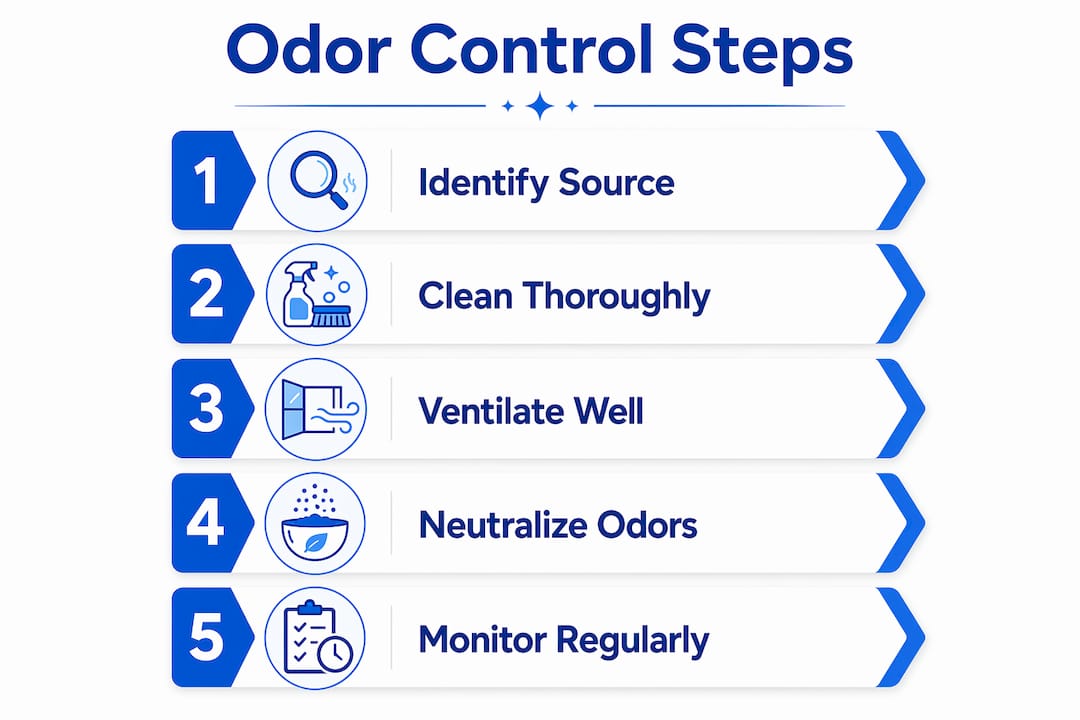 Infographic showing five step odor control process
