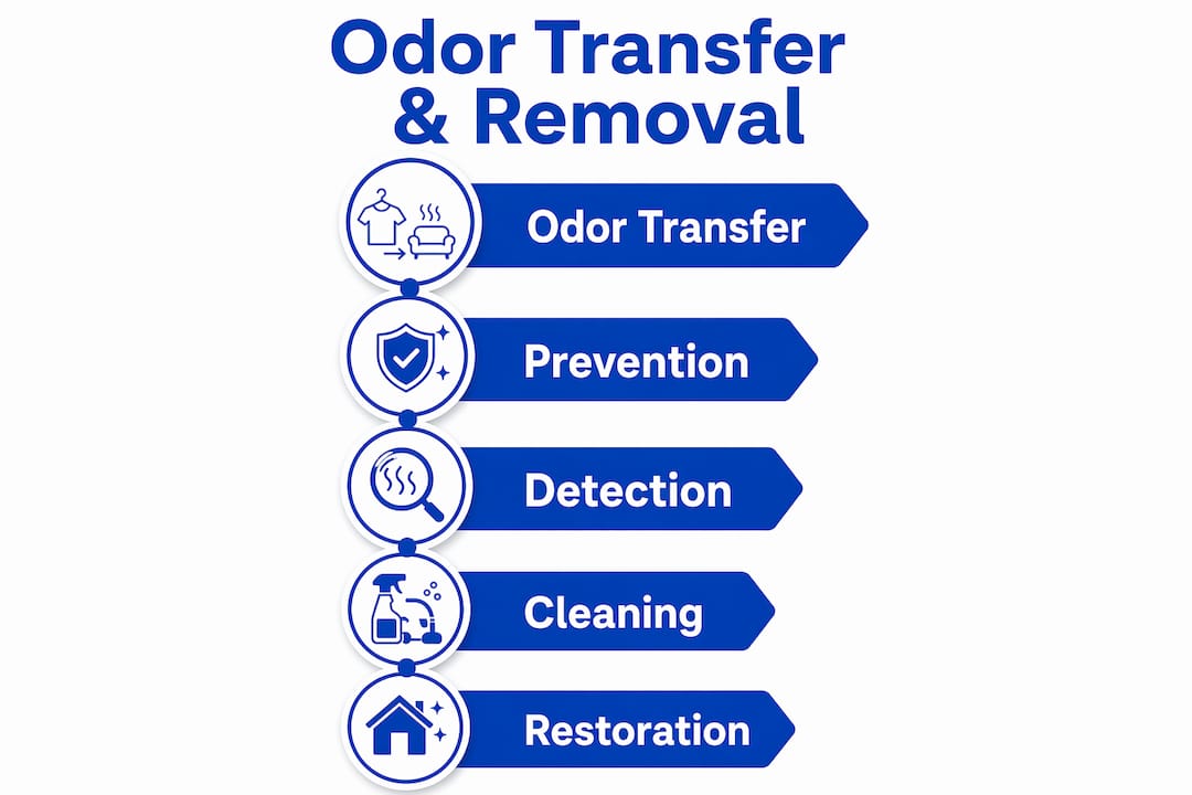 Infographic illustrating odor transfer and cleaning steps