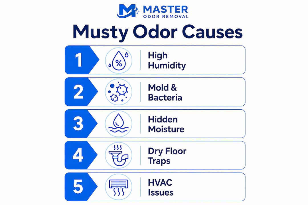 Infographic illustrating causes of musty odor