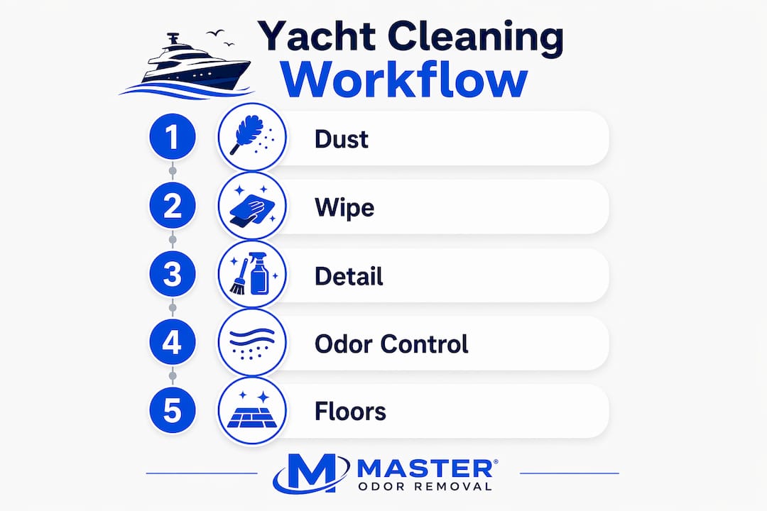 Infographic showing yacht cleaning workflow steps