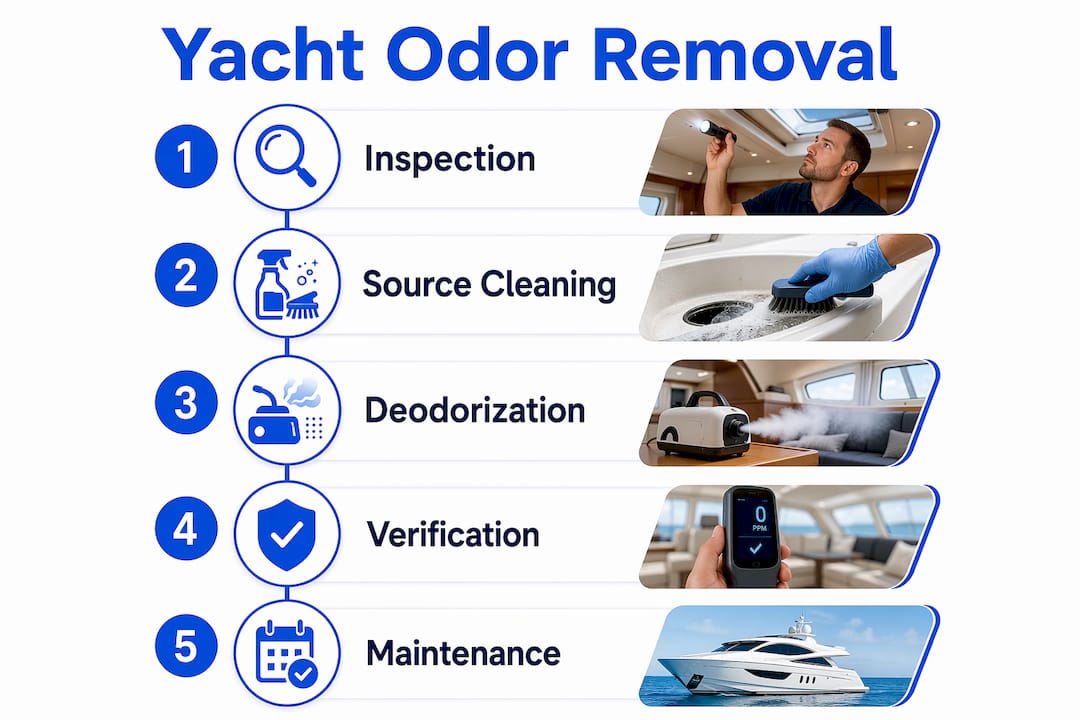 Infographic outlining yacht odor removal steps