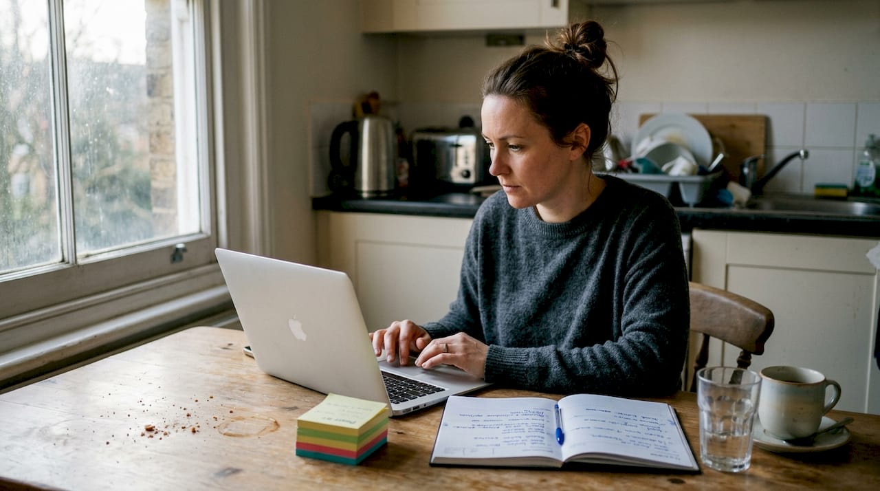 Woman plans home support tasks checklist