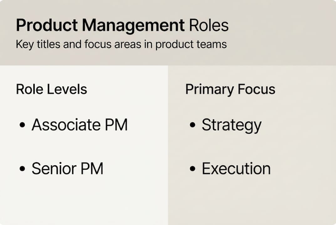 Infographic showing product management role levels and focus