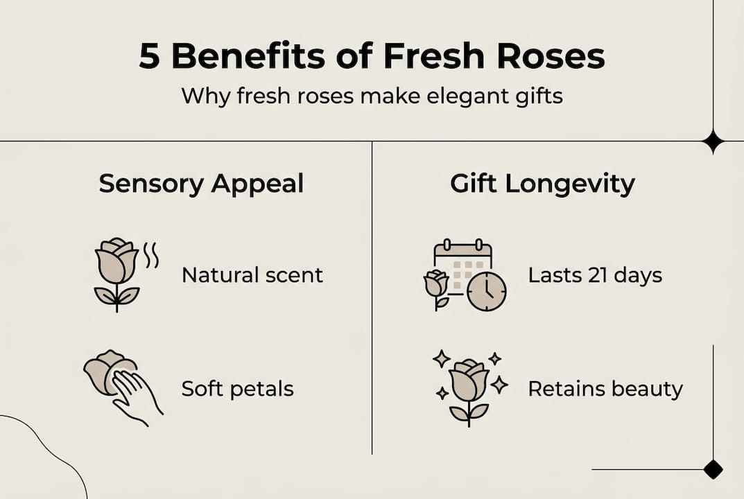 Infographic showing five benefits of fresh roses
