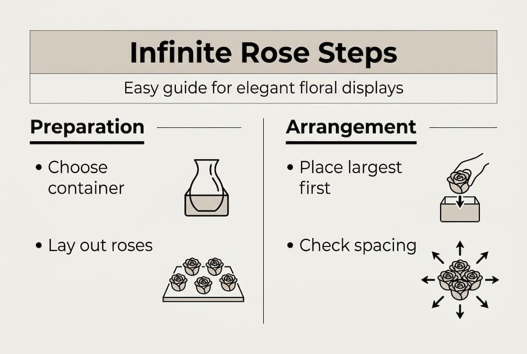 Infographic with steps for infinite rose arranging