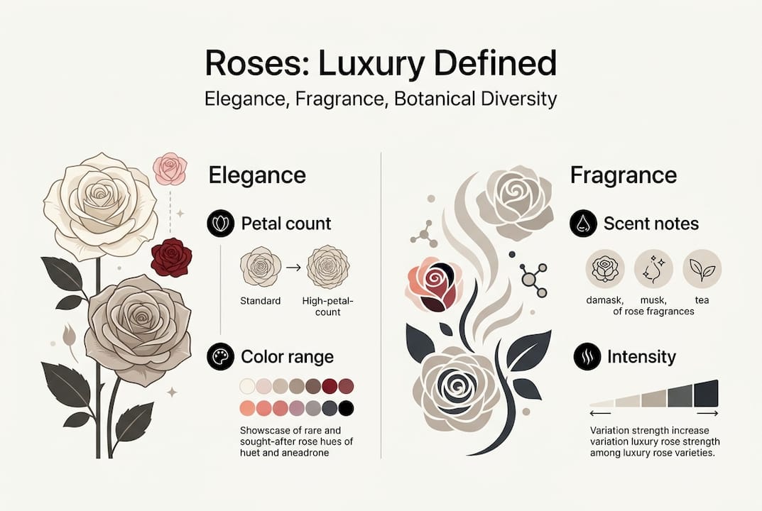 Infographic summarizing luxury rose features