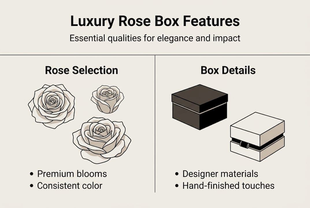 Infographic with luxury rose box features