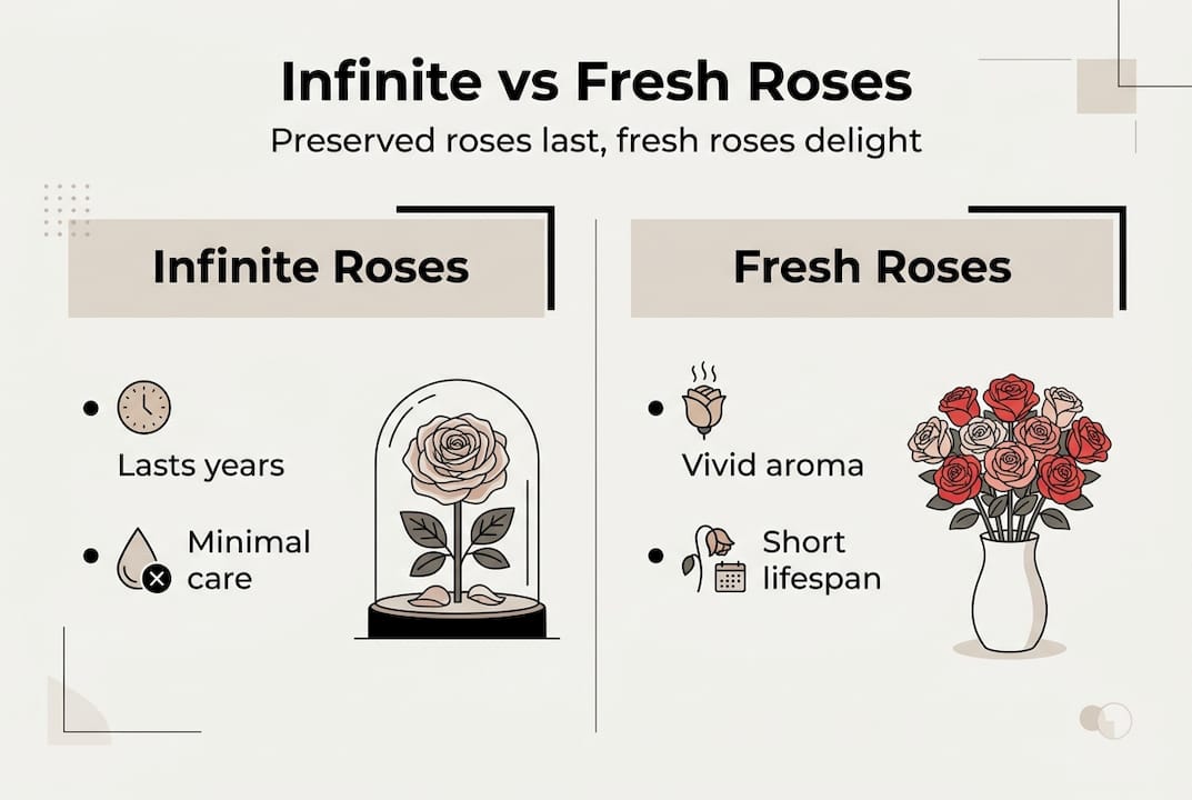 Infographic comparing infinite and fresh roses