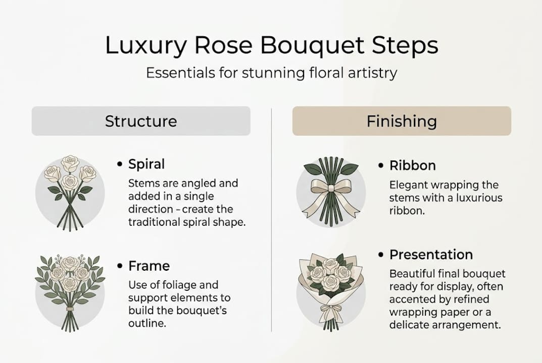Infographic on rose bouquet steps and tips