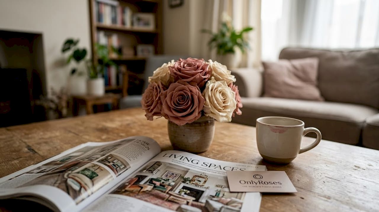 Closeup of preserved roses with authentic details