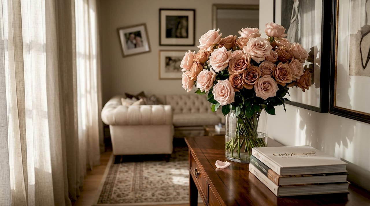 Large rose bouquet in elegant home decor