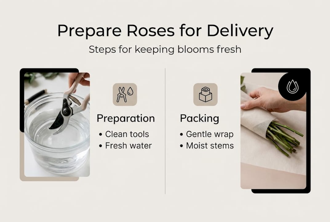Infographic on main steps for rose delivery